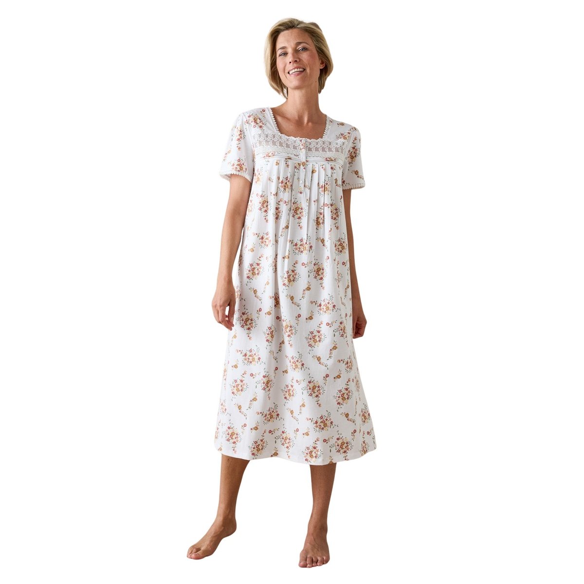 Chemise de nuit longue brodée imprimé blanc, DAXON