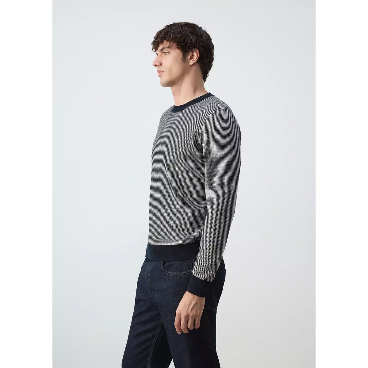 Pull-over 100 % coton maille fine bleu marine, MANGO MAN