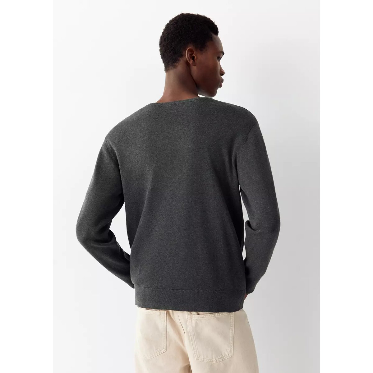 Pull-over coton col V gris chiné moyen, MANGO TEEN