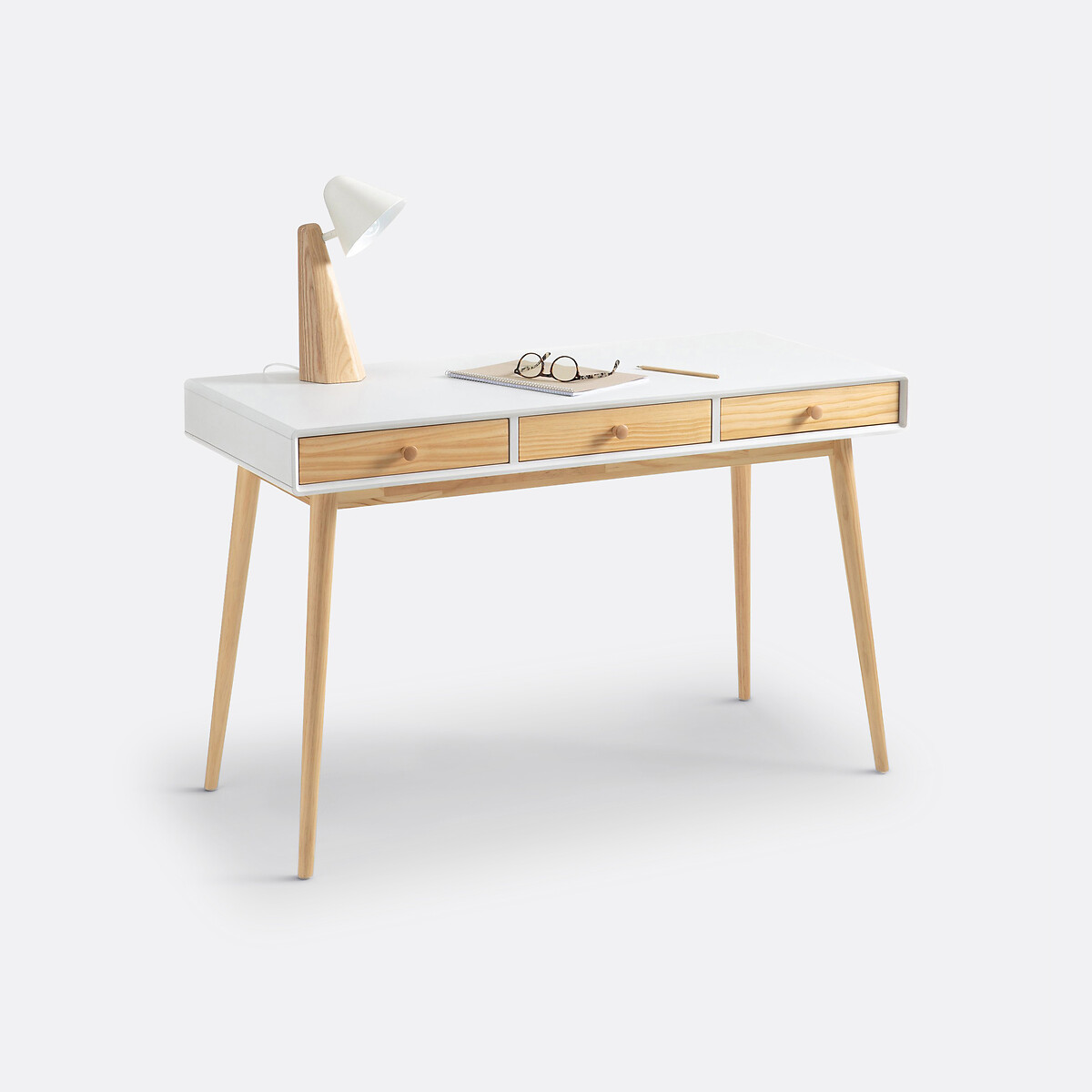 Jimi Desk with 3 Drawers white/wood, LA REDOUTE INTERIEURS