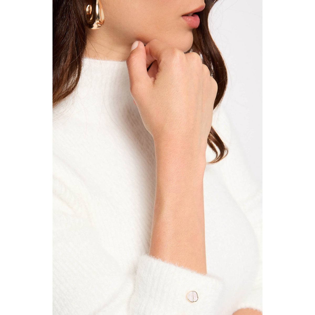 Pull Col Montant En Fine Maille blanc, MORGAN