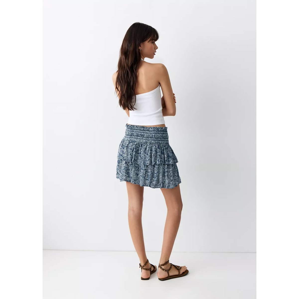 Jupe courte imprimée bleu marine, MANGO TEEN