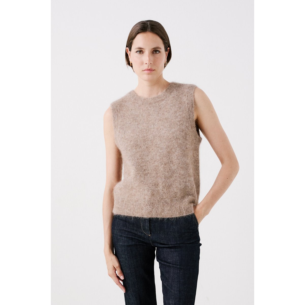 Pull droit col rond DOUGLAS taupe, CAROLL