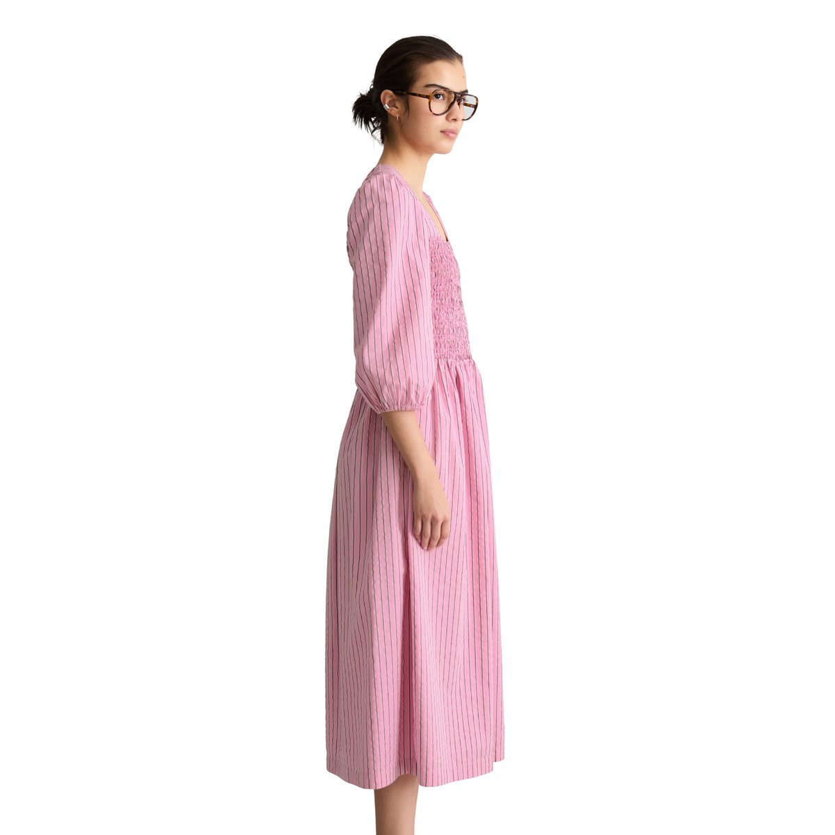 Robe à rayures avec partie supérieure smockée rose, MARC O’POLO DENIM