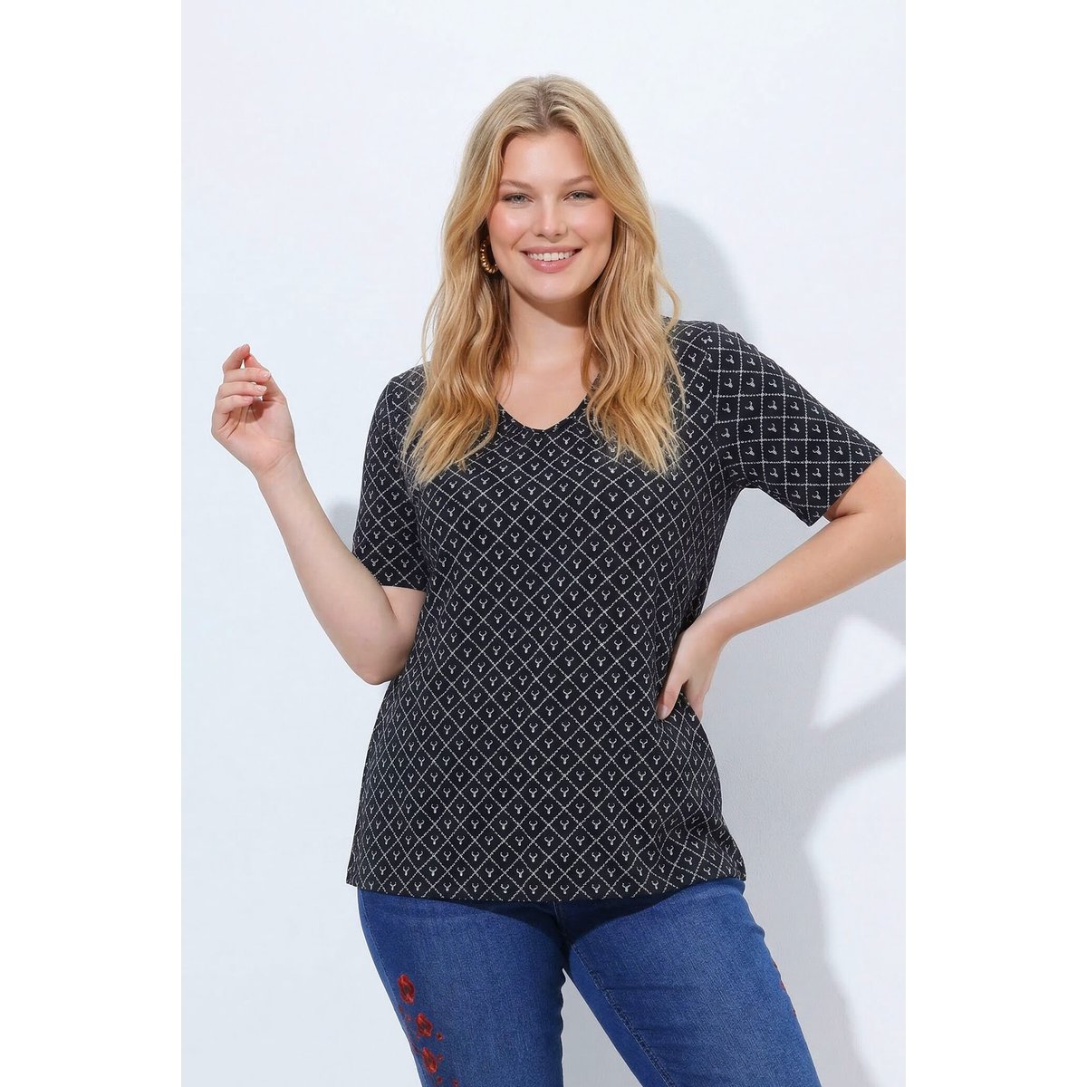 T-shirt motif bois de cerf noir, ULLA POPKEN