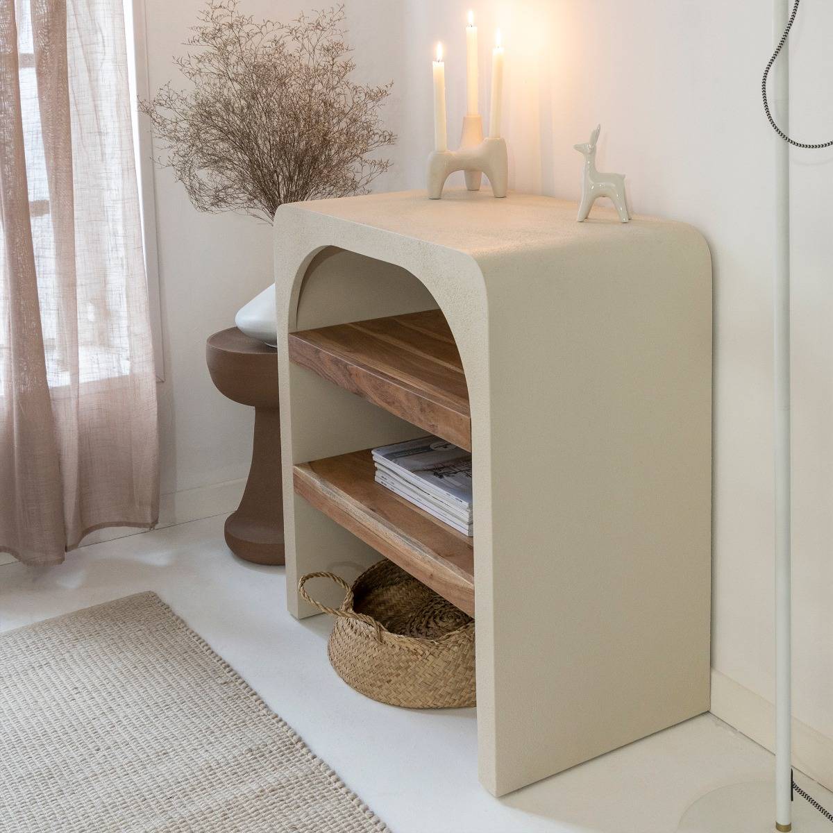 Console en bois effet béton DALVA blanc, MADE IN MEUBLES