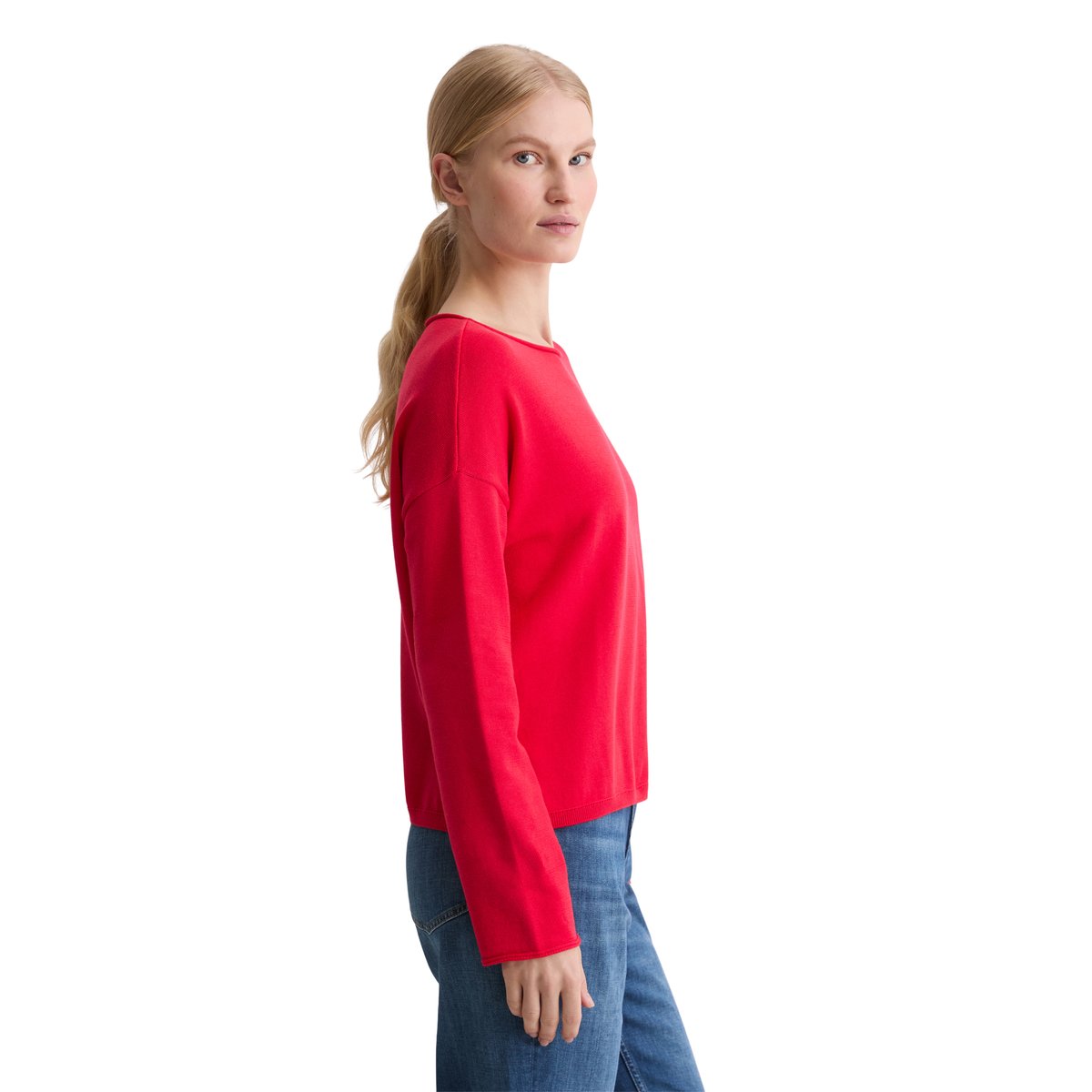 Pull en maille fine loose en pur coton bio rouge clair, MARC O'POLO