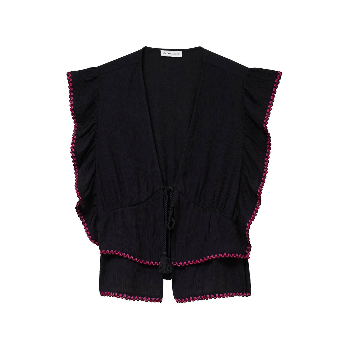 Blouse droite sans manches plissée noir, CACHE CACHE
