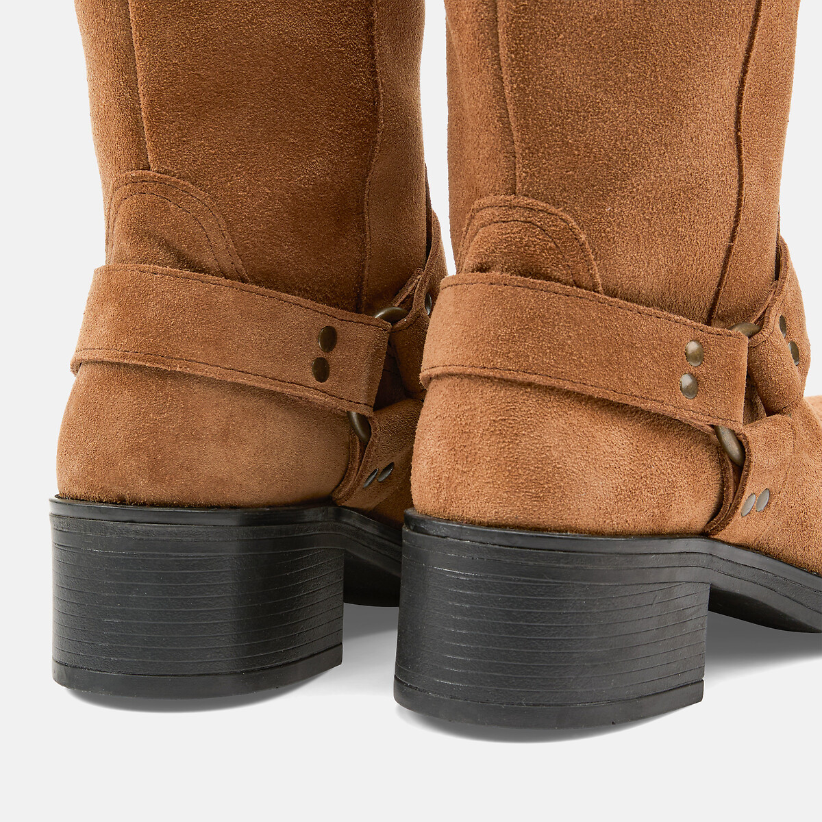 Mi-bottes motardes en cuir bronze, LA REDOUTE COLLECTIONS