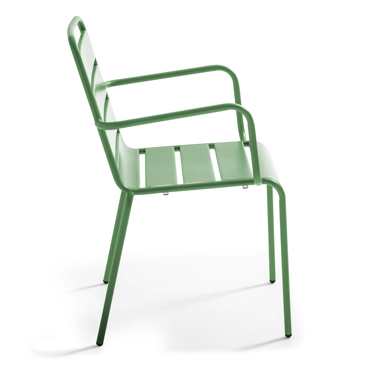 Table de jardin bistrot carrée inclinable en métal 70x70 cm et 2 chaises avec accoudoirs, PALAVAS vert cactus, OVIALA