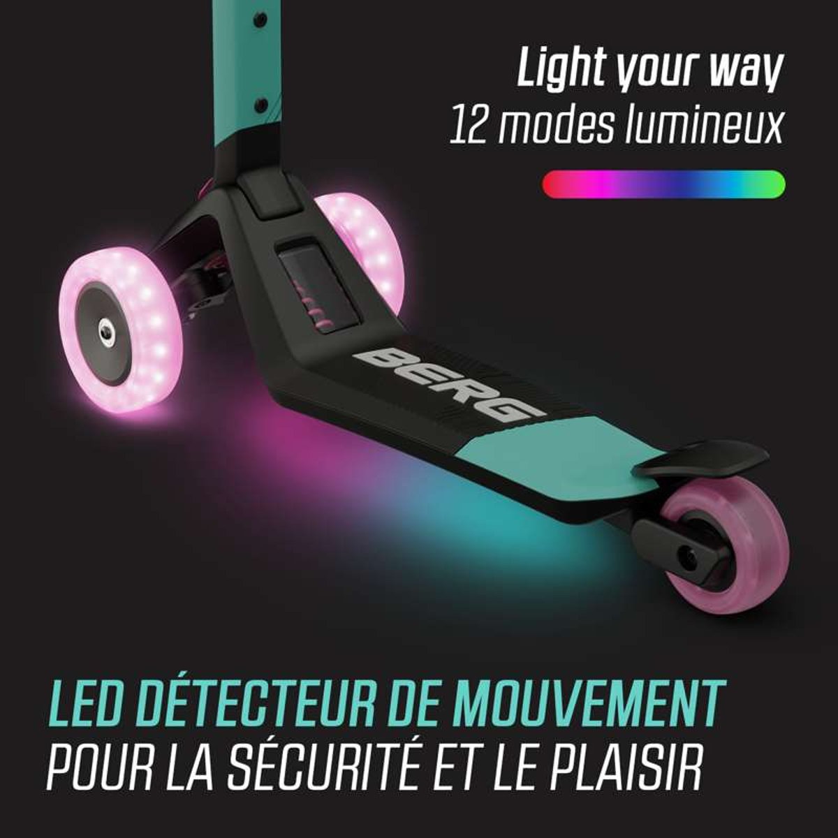 Trottinette pour Enfants, 2+ Ans, Pliable, LED-Deck, Nexo Menthe mint, BERG TOYS
