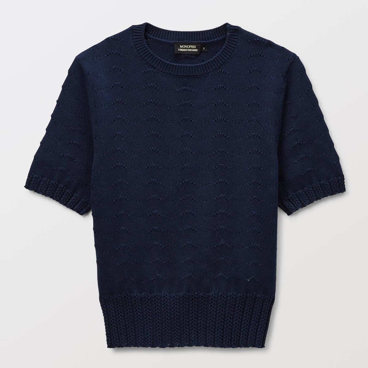 Pull manche courte ajouré drapeau, MONOPRIX