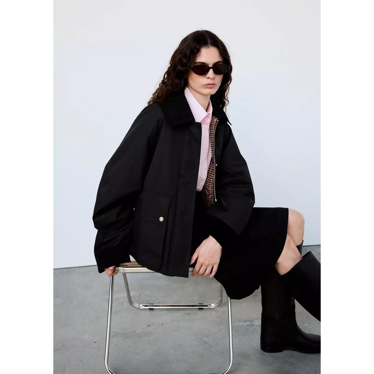 Parka coton en velours côtelé noir, MANGO