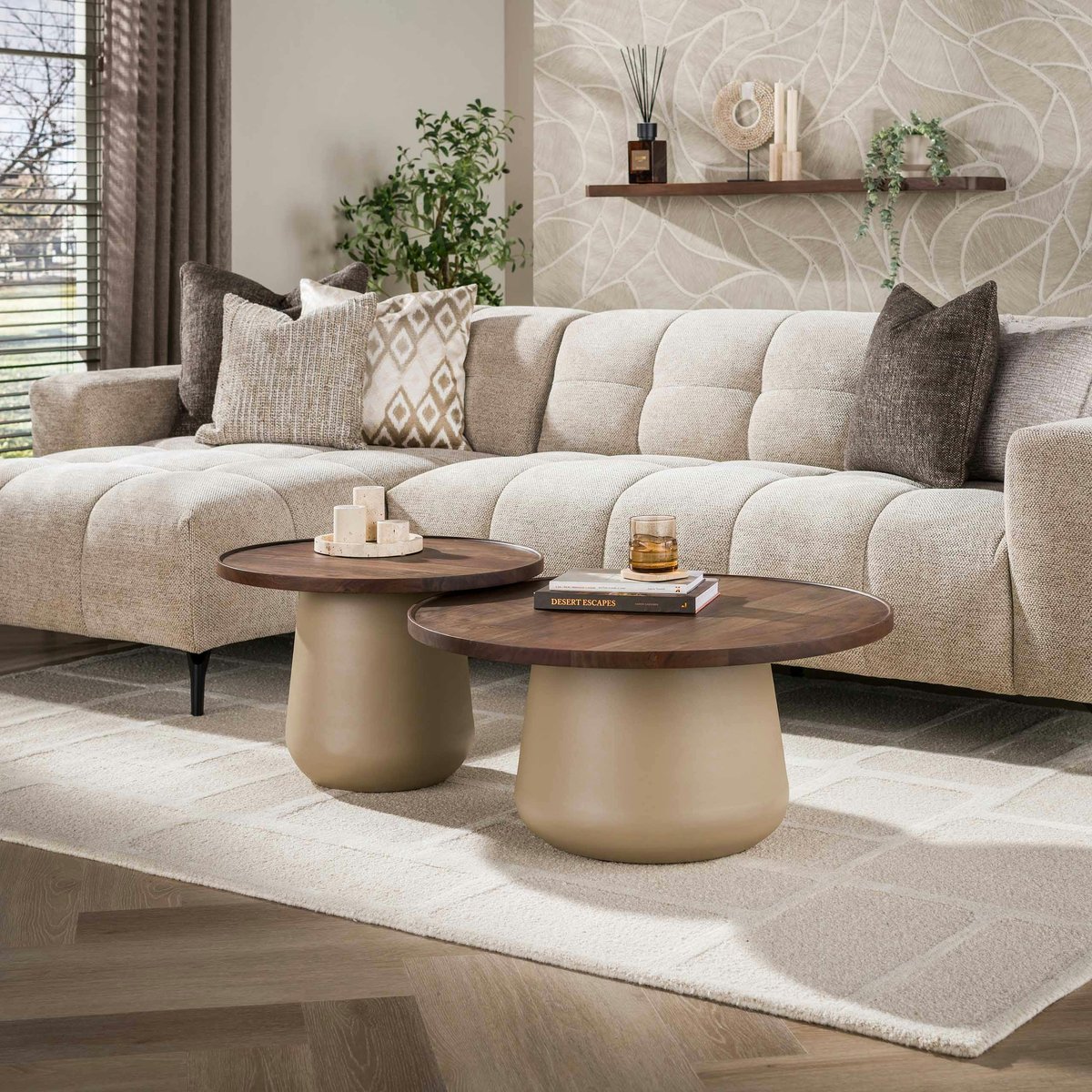 Table basse ronde bois d'acacia brun et métal (x2) NAKO beige, PIER IMPORT