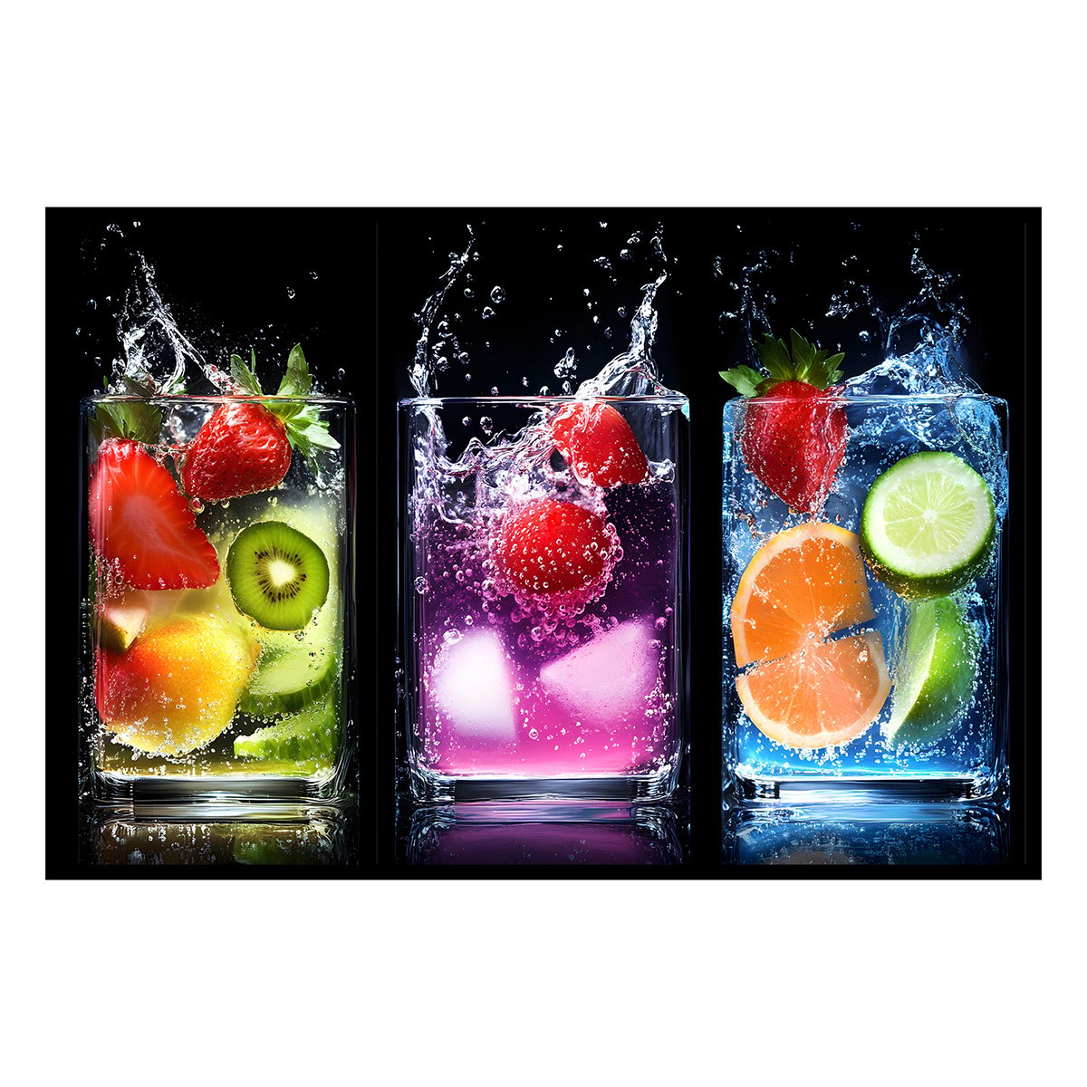 Affiche encadrée cocktails fruités en verres affiche + cadre en métal - noir, HEXOA