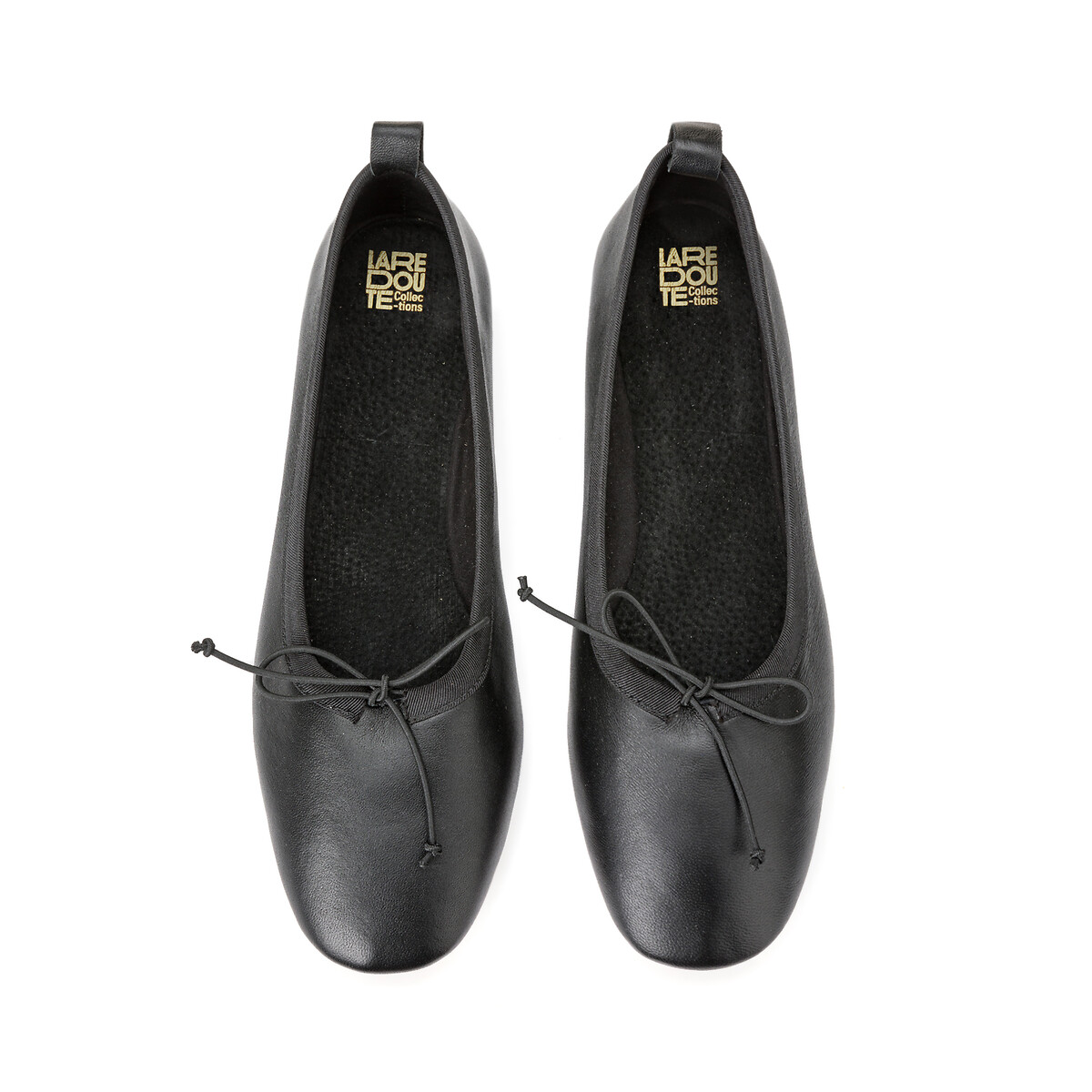 Leather Ballet Flats with Bow Detail black, LA REDOUTE COLLECTIONS