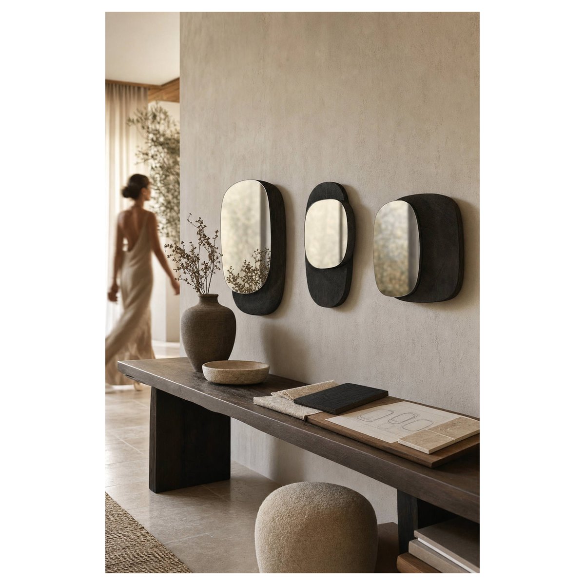 Lot de 3 miroirs en bois de manguier noir, RECOLLECTION