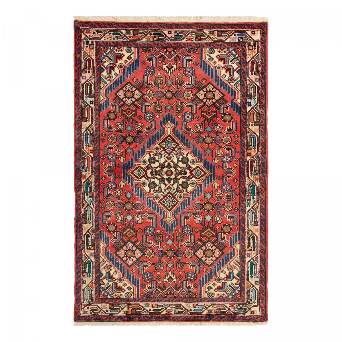 Tapis d'orient au motif oriental, noué main en laine, HAMADAN 25 rouge, bleu, crème, UN AMOUR DE TAPIS