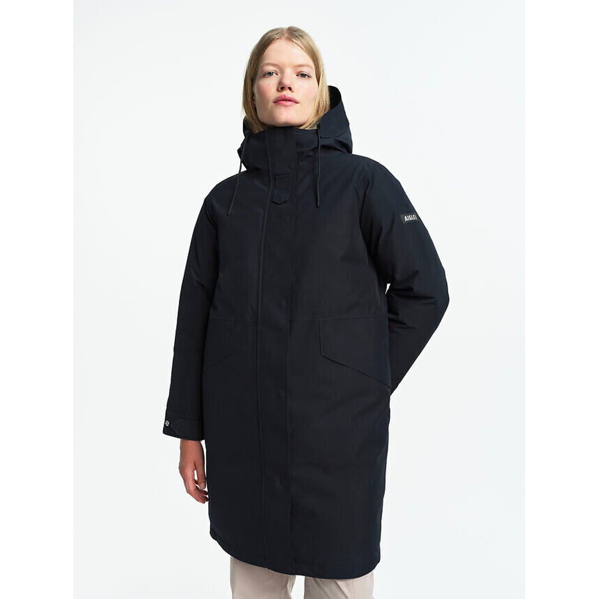Langer Parka mit fester Kapuze und Reissverschluss für die Übergangszeit schwarz, AIGLE