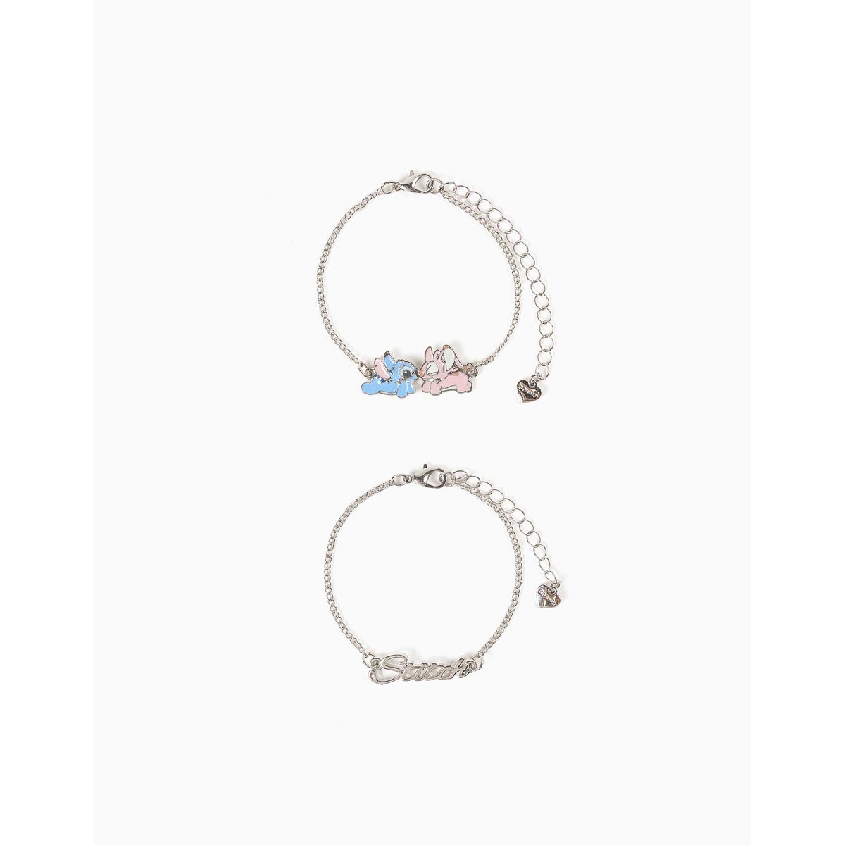 Lot de 2 bracelets avec pendentifs Stitch et Angel gris, ZIPPY