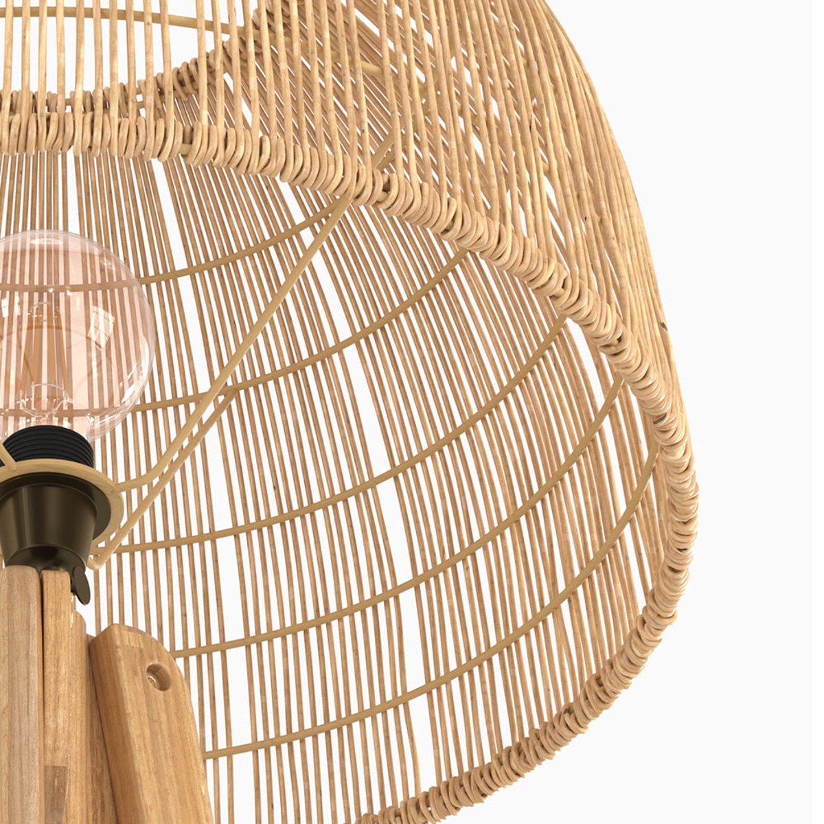 Lampadaire trépied en rotin de teck massif - CORTE beige, MAISON PAVANE