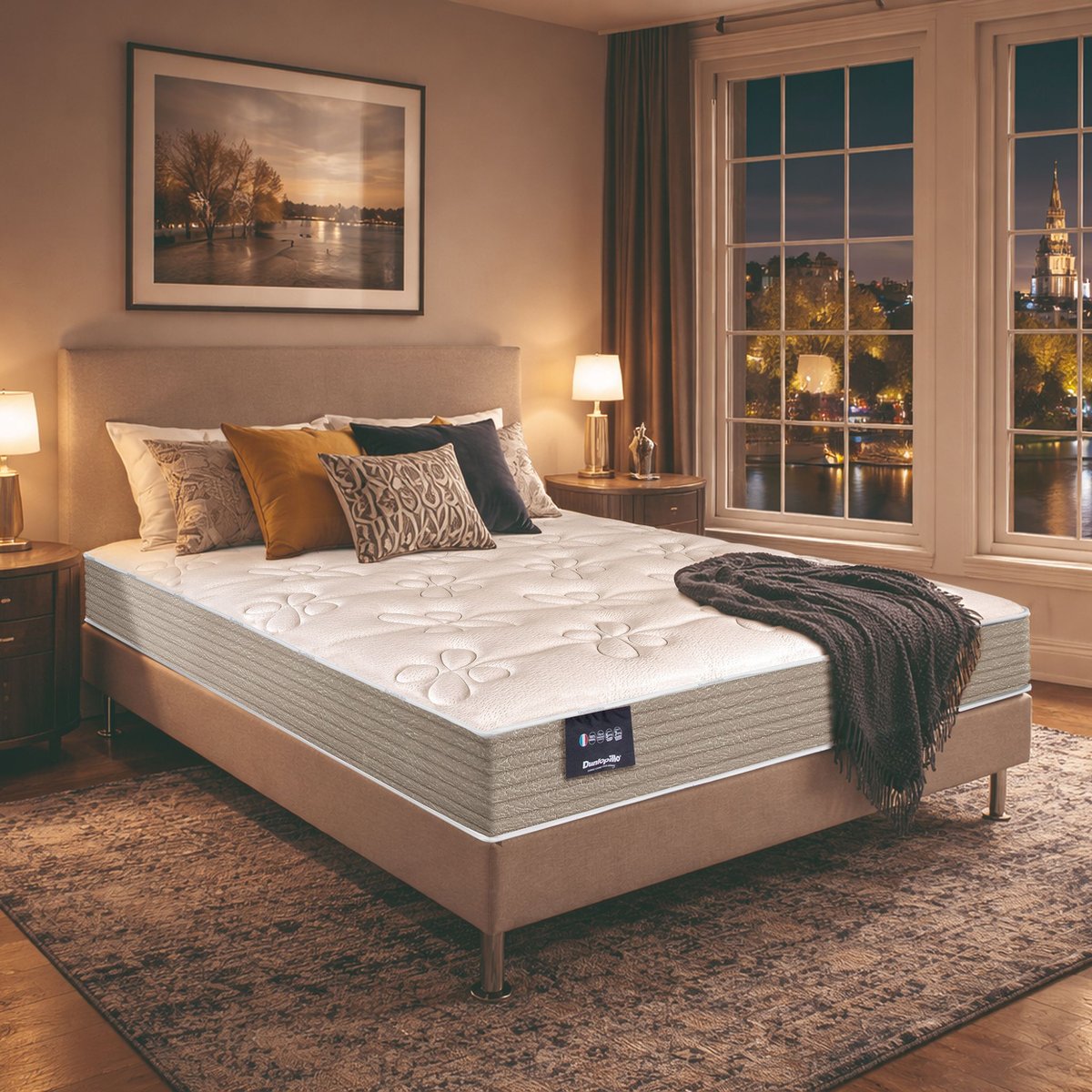 Matelas en ressorts ensachés confort ferme Mimosa couleur unique, DUNLOPILLO