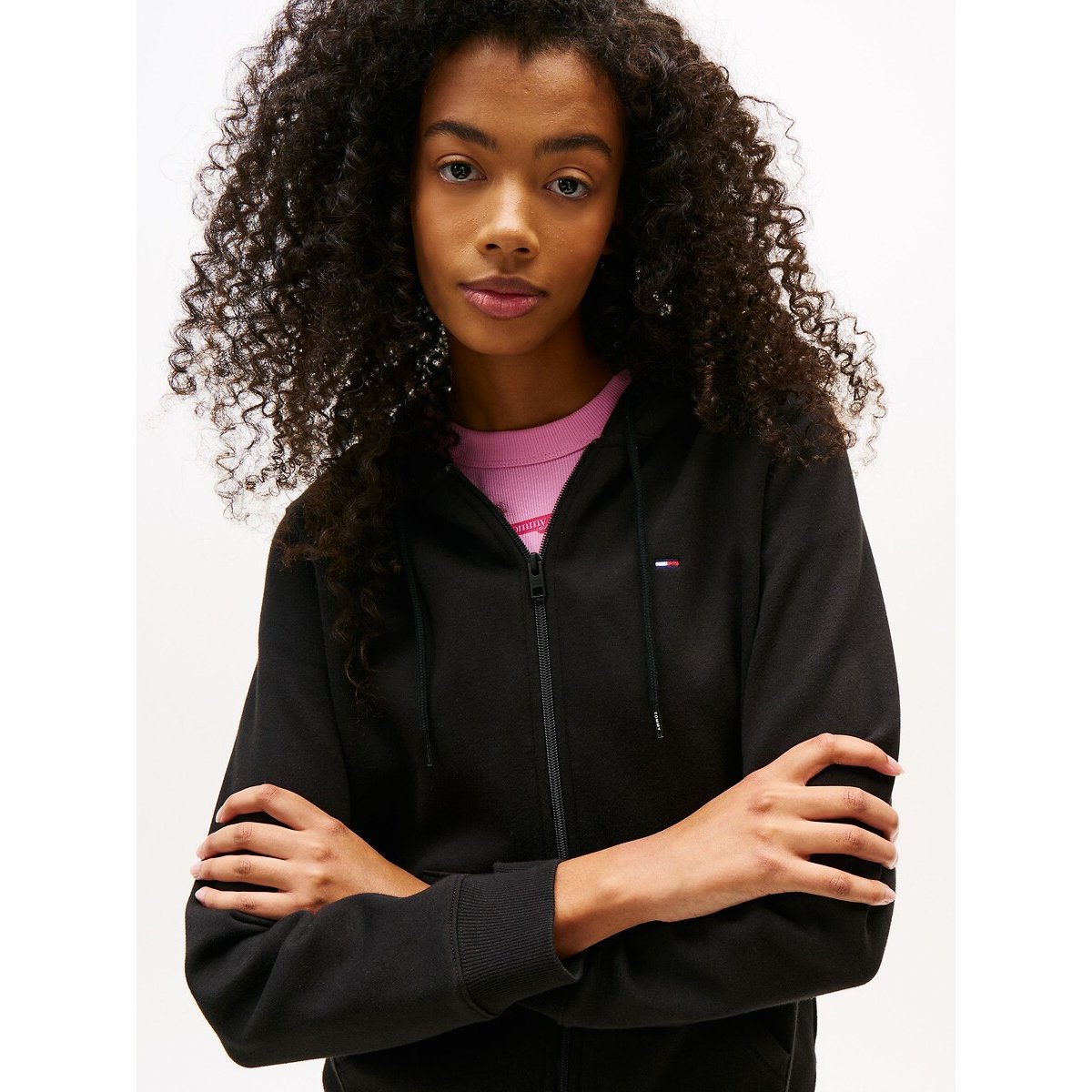Casaco com fecho e capuz preto , TOMMY JEANS