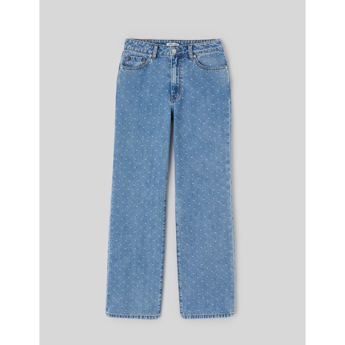 Jean straight brodé pois bleu moyen, BZB