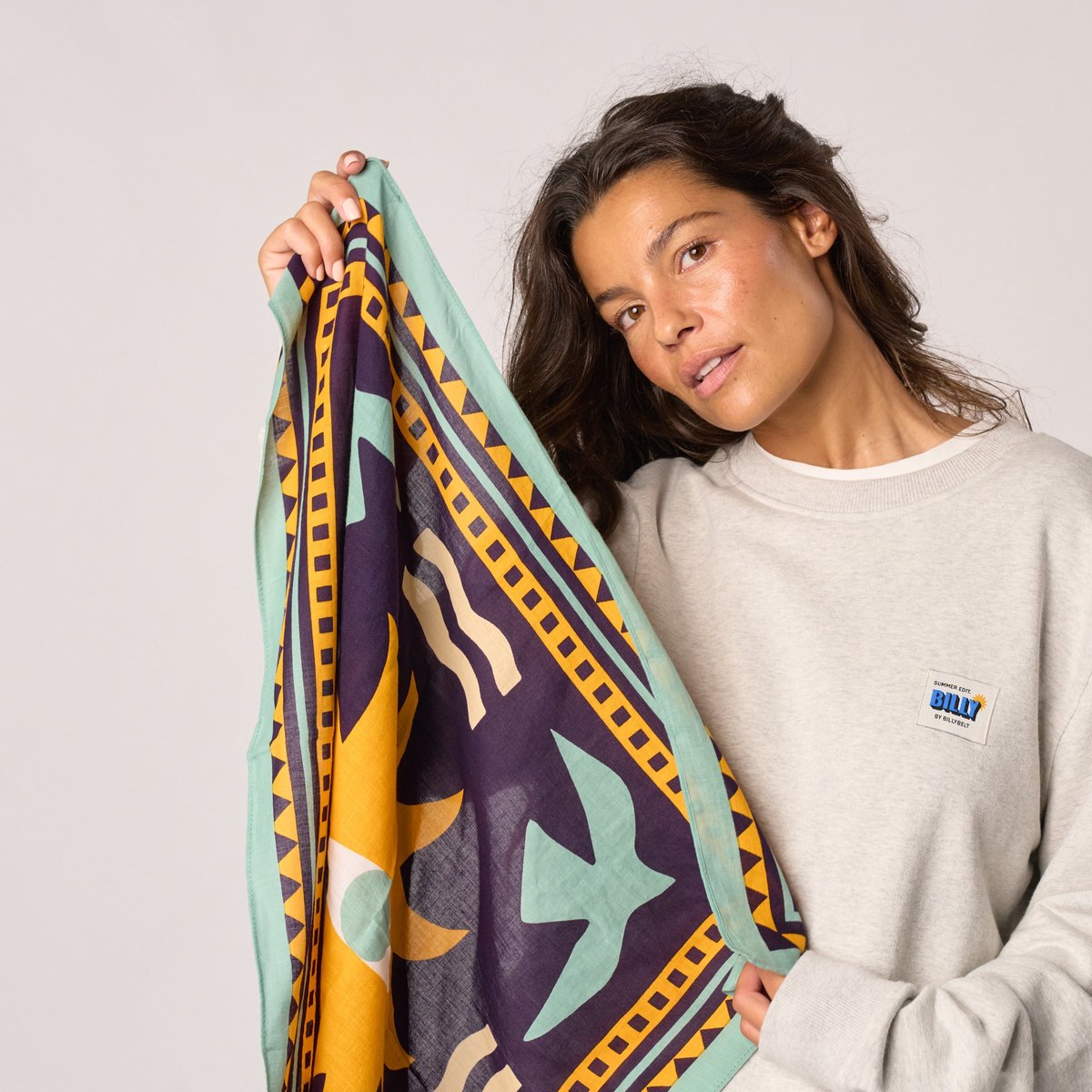 Petit foulard en coton biologique PAOLA turquoise et violet, BILLYBELT