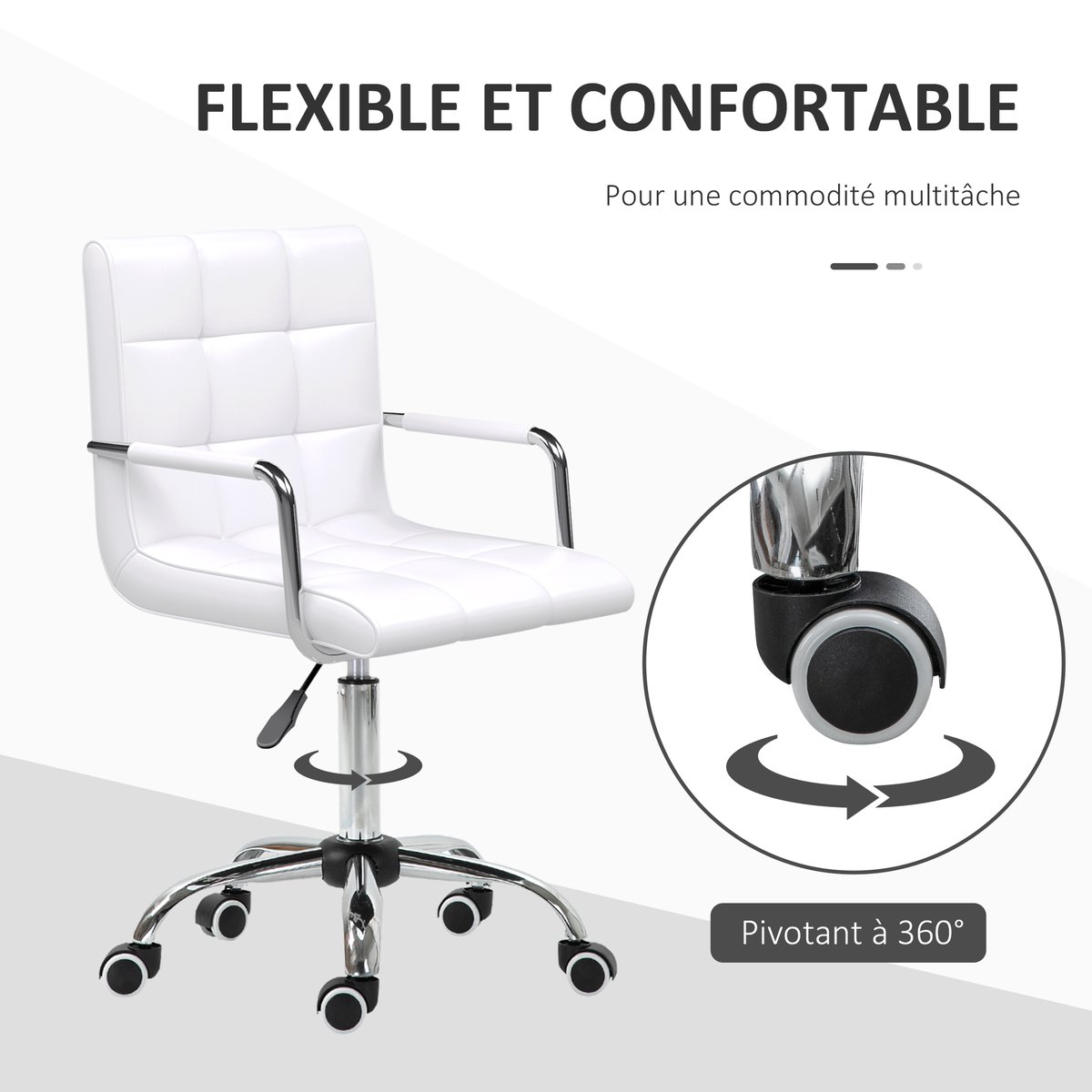 Chaise de bureau Métal Blanc blanc, HOMCOM