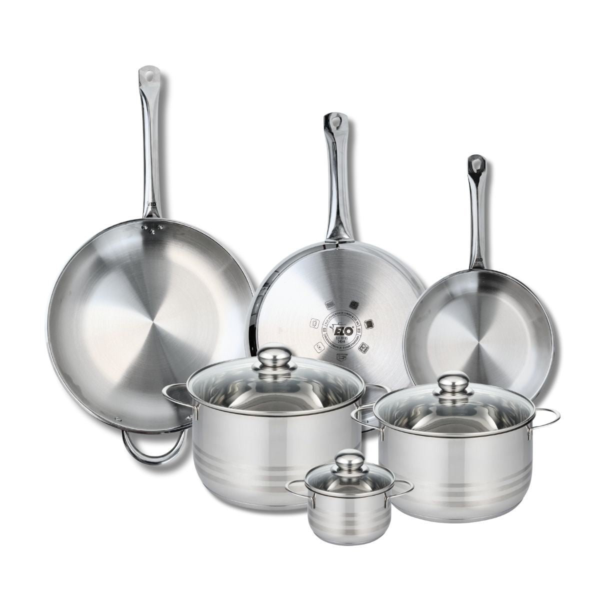 3 poêles 24/28/32cm + 3 faitouts 12/20/24cm PROFI BRILLANT gris, ELO