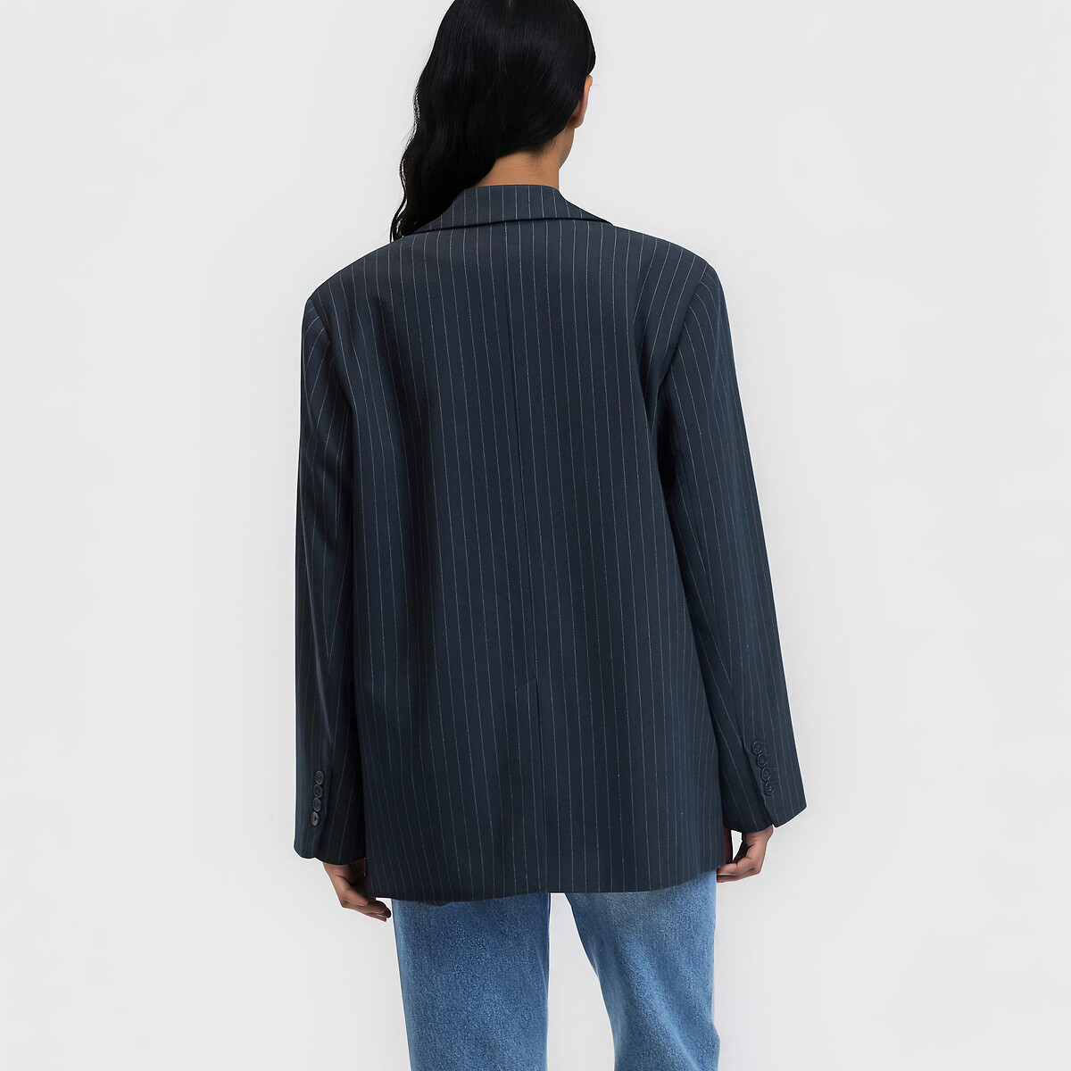 Blazer long, coupe oversize, rayures tennis rayé marine/blanc cassé, LA REDOUTE COLLECTIONS