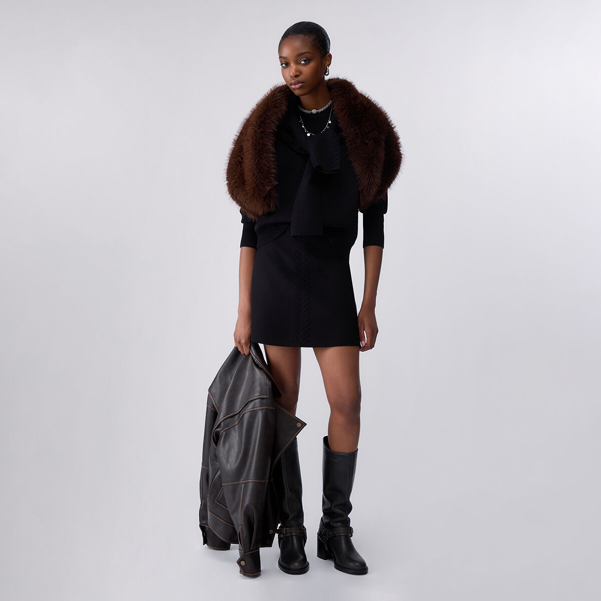 Minijupe en maille avec détails tressés noir, LIU JO