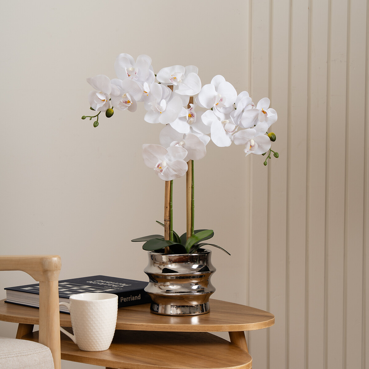 54cm White Orchid in Silver Ceramic Pot white, SO'HOME