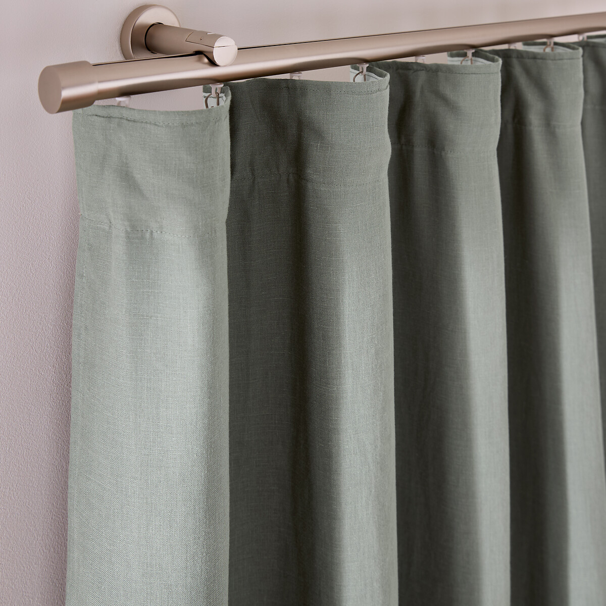 Onega washed linen pencil pleat and wavy pleat blackout curtain grey-green, LA REDOUTE INTERIEURS