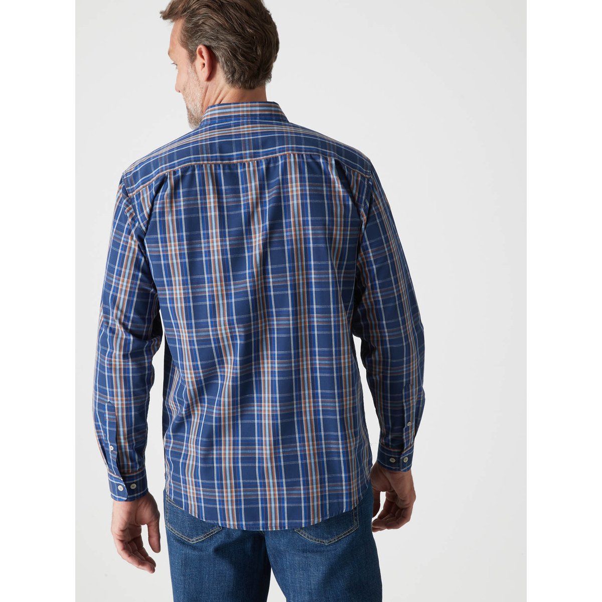 Chemise manches longues à carreaux bleu carreaux rayé bleu, DAXON