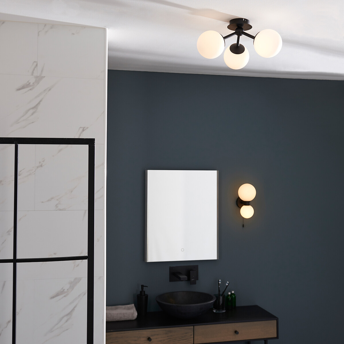 Pulver 3-Light Semi-Flush Bathroom Ceiling Light black, ÉDITÉ