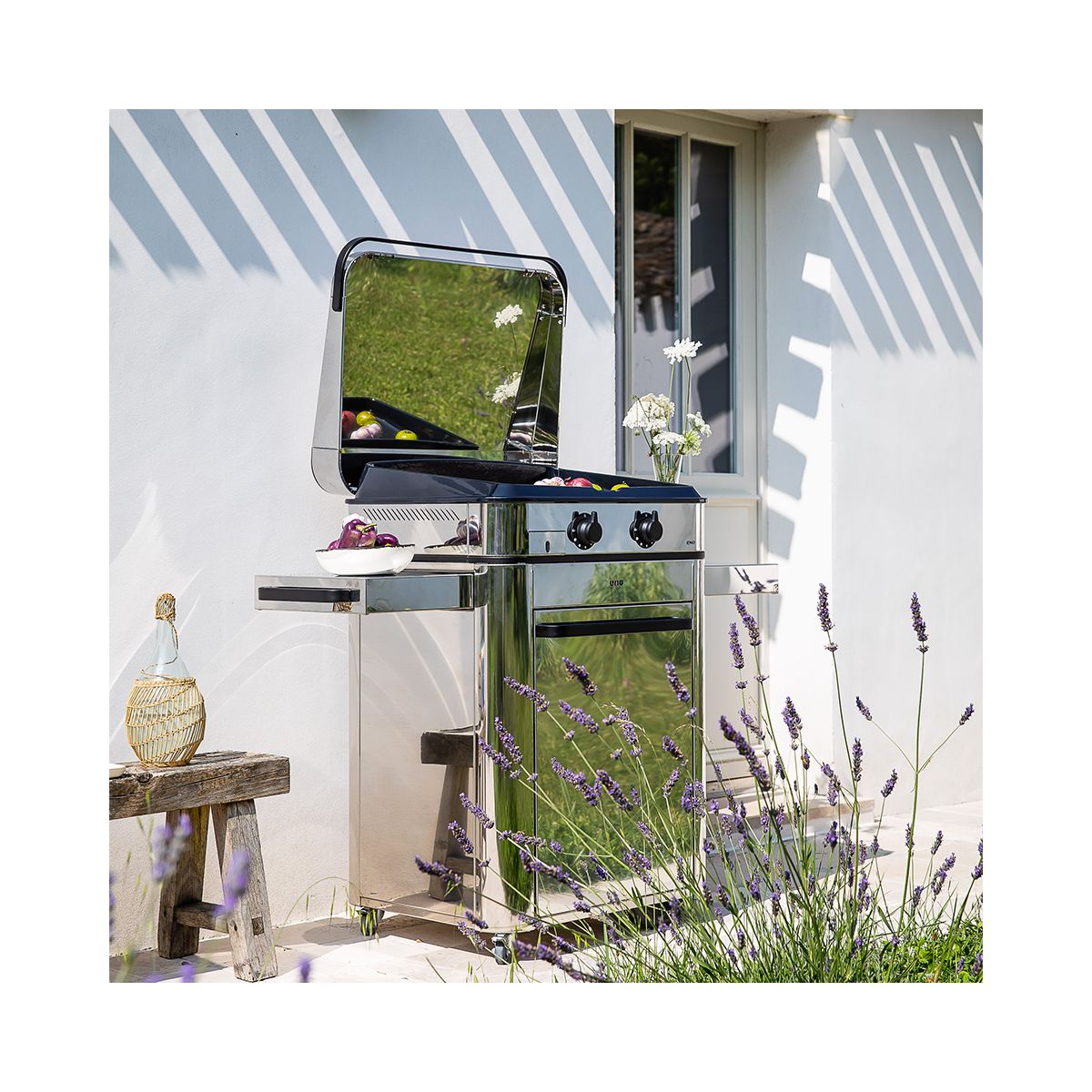 Plancha gaz Enosign 65 inox 2 brûleurs sur chariot, 56x40 cm gris, ENO