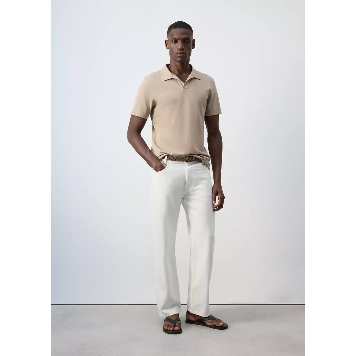 Polo en mélange de coton coupe ajustée sable, MANGO MAN