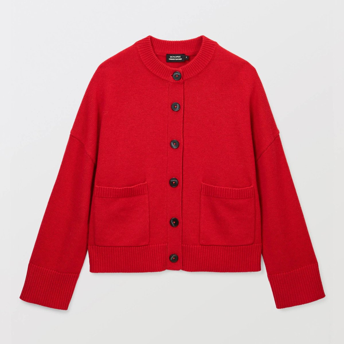 Cardigan ample uni contenant de la laine poivron, MONOPRIX