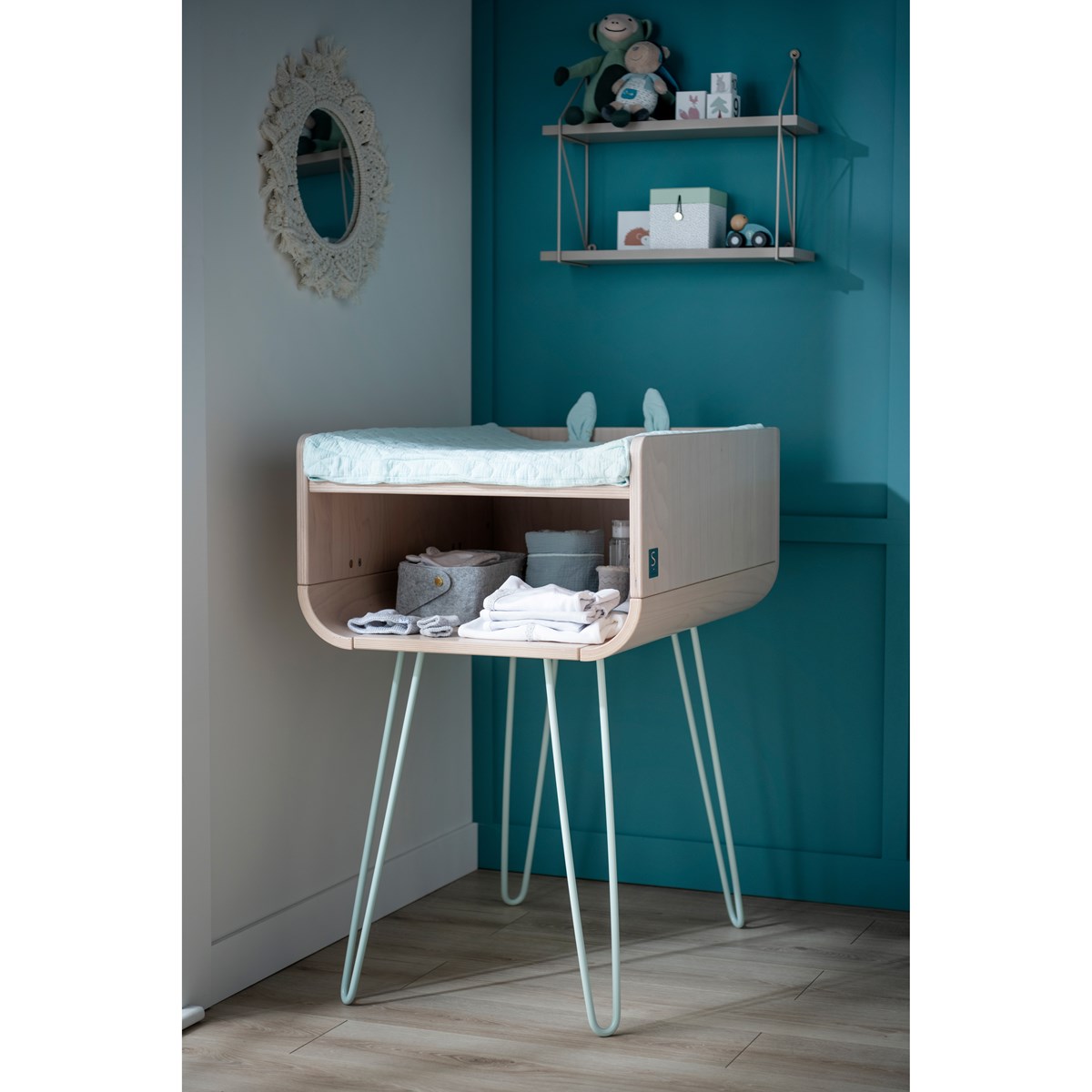 Table à langer pieds métal marron/vert, SAUTHON ORIGINAL
