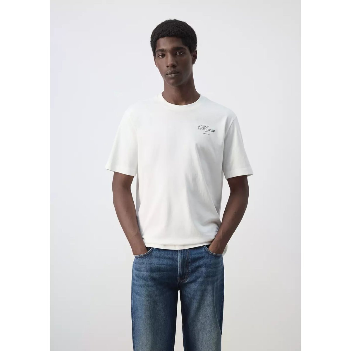T-shirt 100 % coton imprimé blanc, MANGO MAN