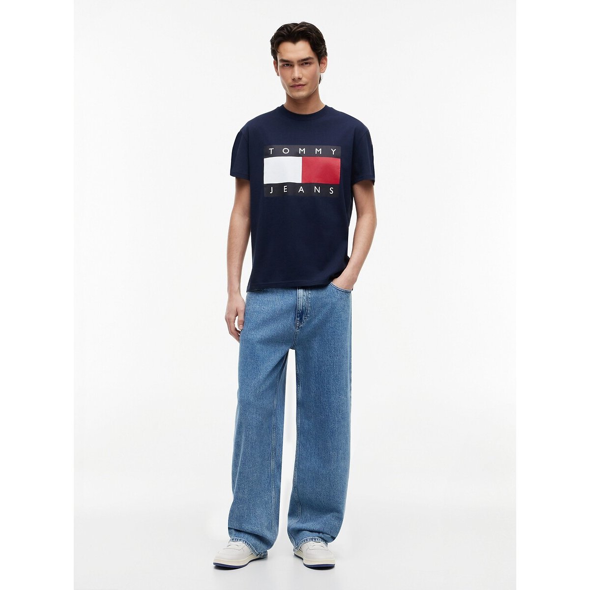 Flag Logo Short Sleeve T-Shirt navy blue, TOMMY JEANS