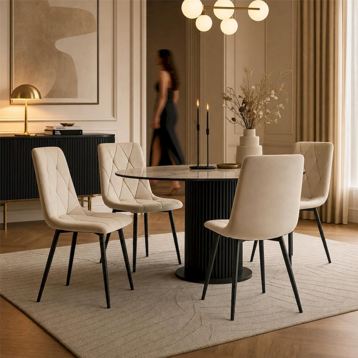 Chaise matelassée velours collection LIBRA beige velours, RECOLLECTION