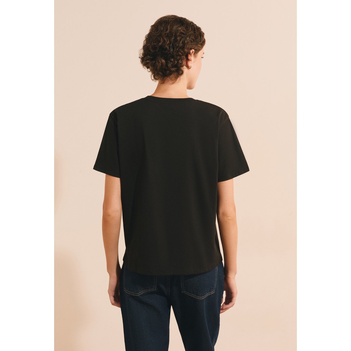 T-shirt manches courtes avec strass en forme de cœur en coton ALBANE noir, ETAM
