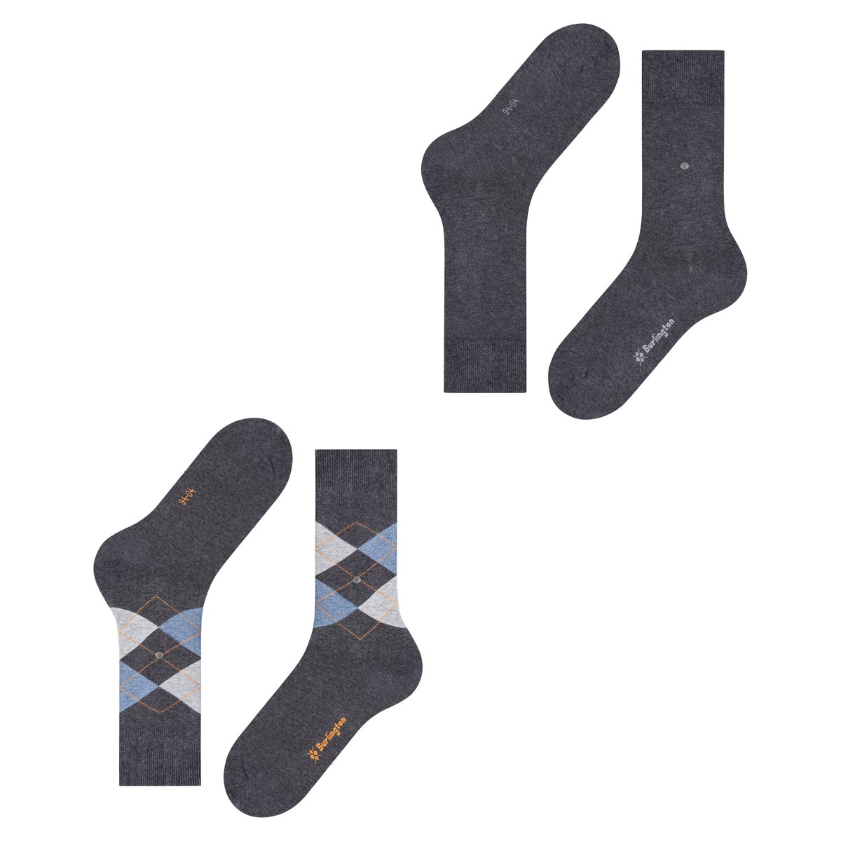 Chaussettes Unies Et Motifs Losange, Lot De 2 Pair gris/gris anthracite, BURLINGTON