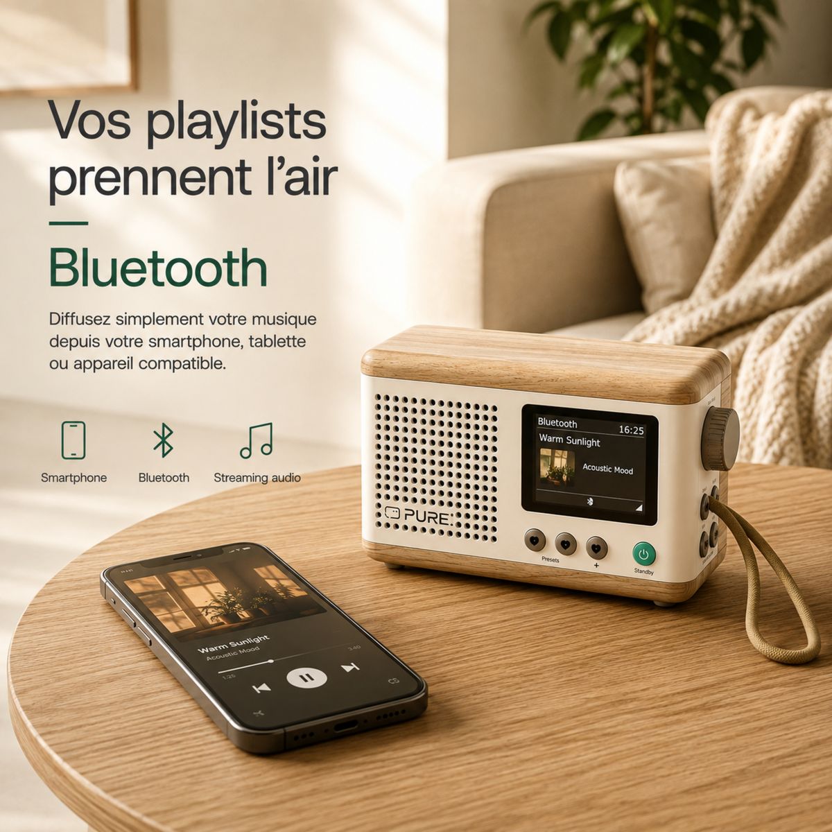 Radio DAB Classic Mini Cotton White/Oak couleur unique, PURE