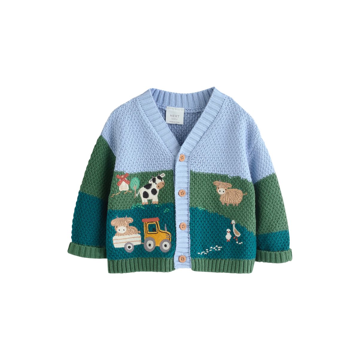 Cardigan brodé bébé bleu/vert, NEXT