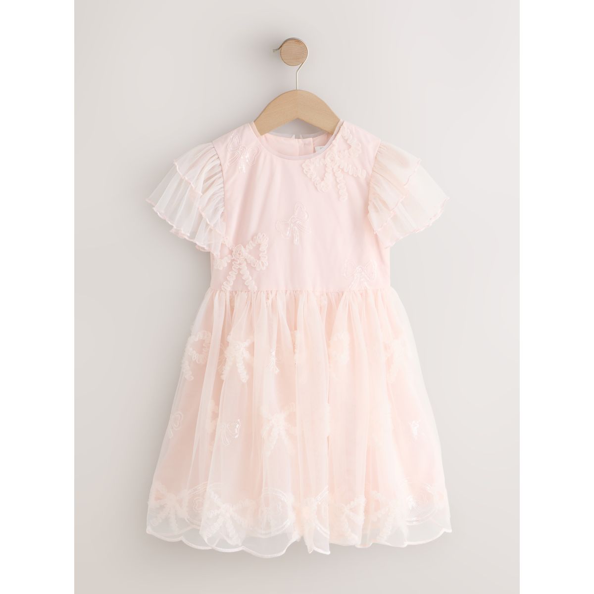 Robe en mesh orné de nœuds grandes occasions rose, NEXT