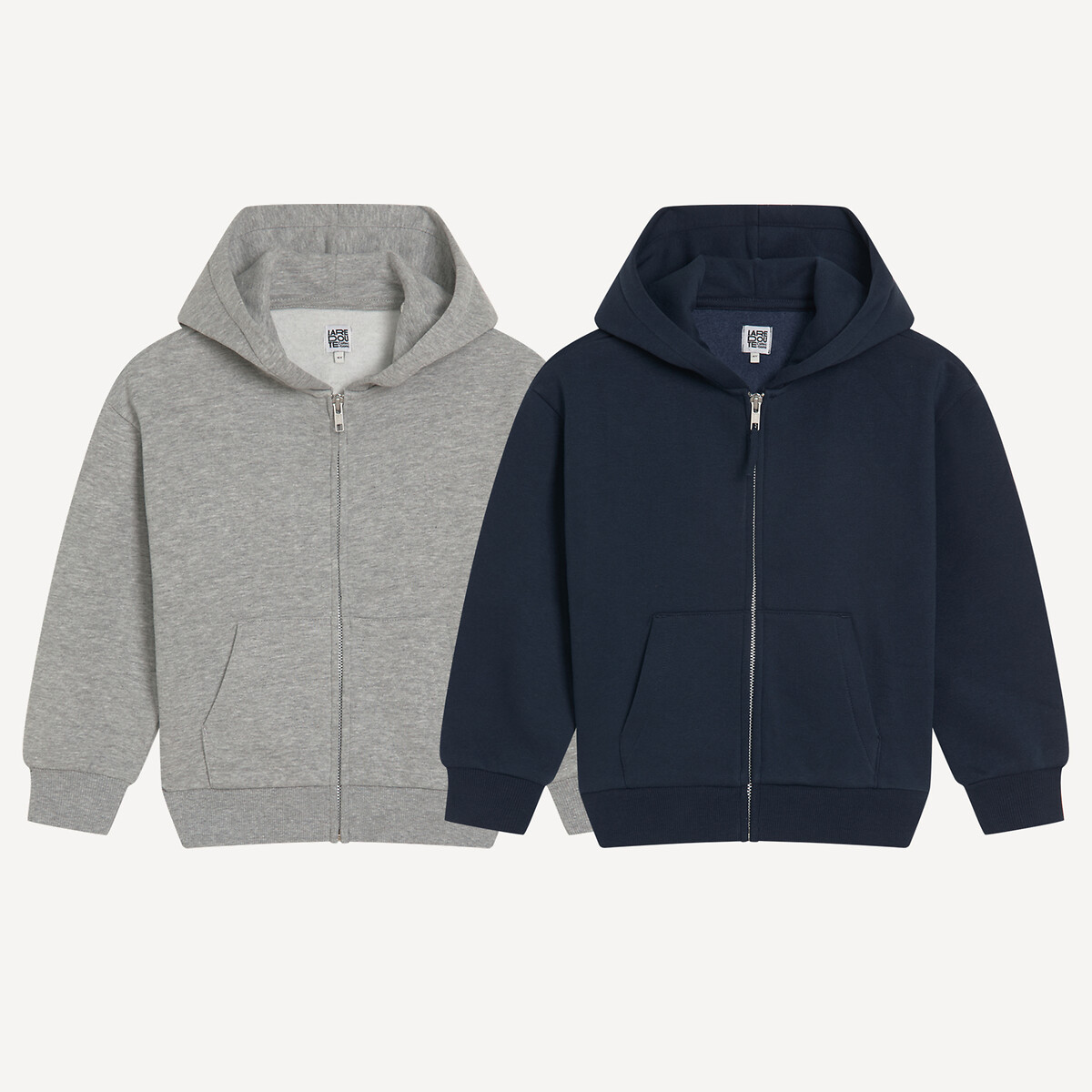 Lot de 2 sweats zippés à capuche en molleton bleu marine + gris chiné, LA REDOUTE COLLECTIONS